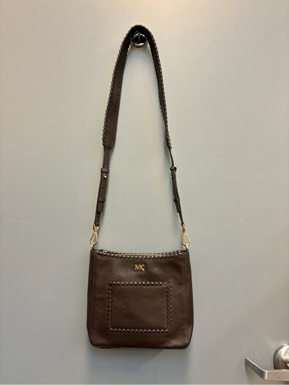 Michael Kors Medium Pocket Pack Crossbody Brown Leather Whipstitch Bag